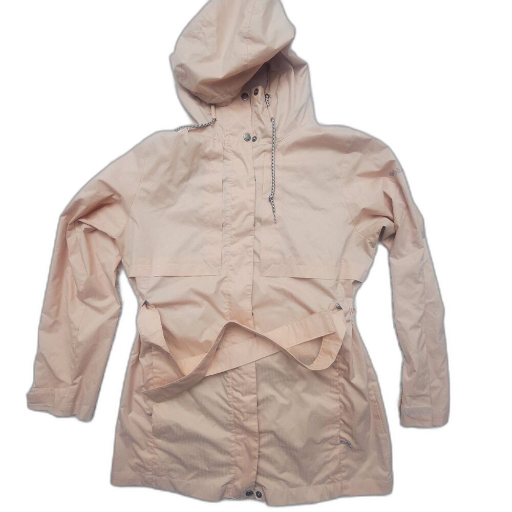 Columbia Women's Arcadia Casual Hooded Rain Jacket Peach Pink Trench Belted L